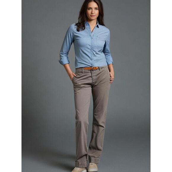Rich Famous Women's Khaki Pants Button Fly Cotton Gray Size 32 - Picture 1 of 15